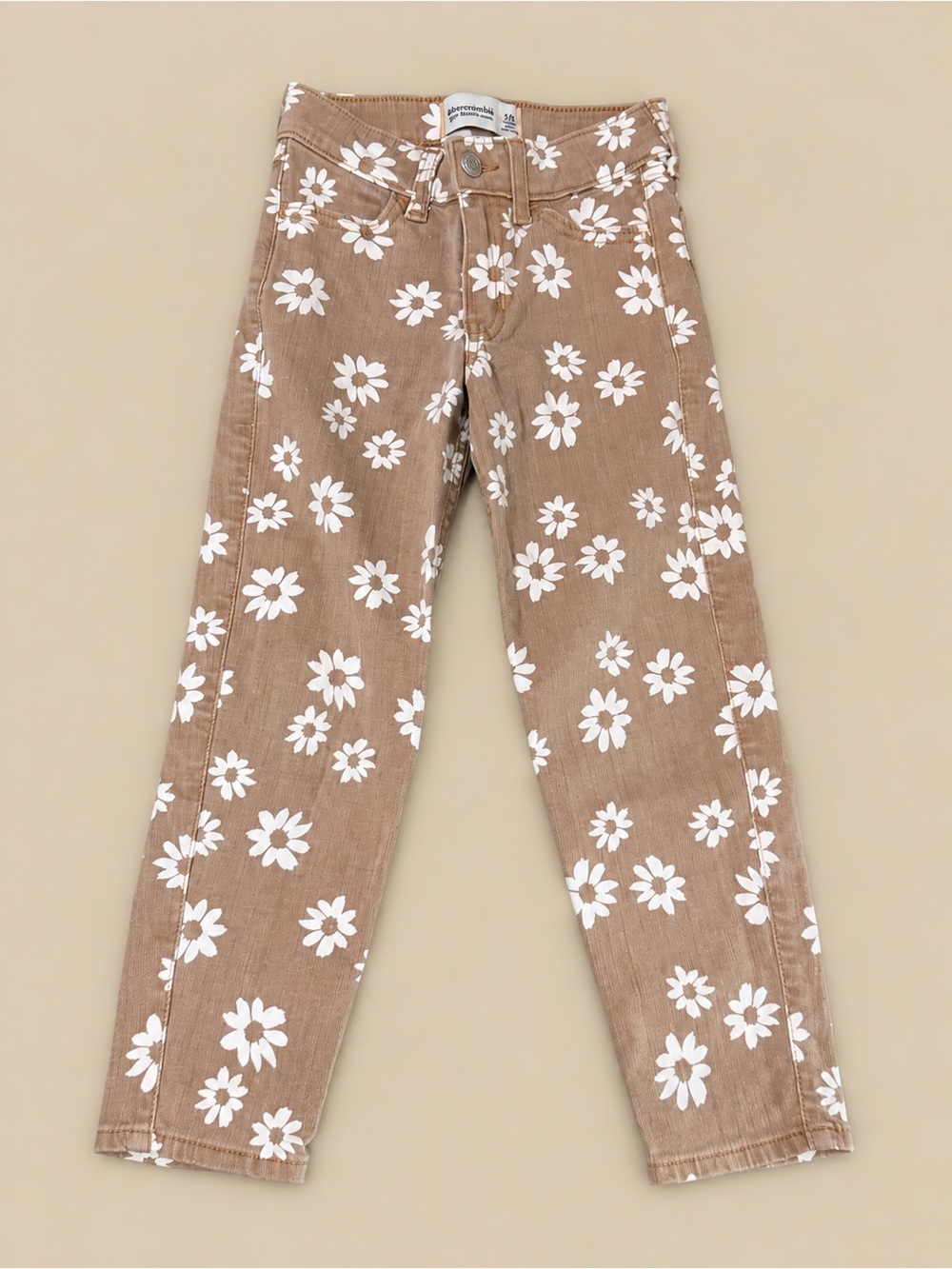 NWOT Abercrombie Kids Girls 5/6 Long High-Rise Mini Mom Daisy Floral Jeans